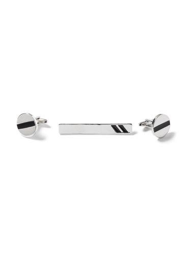 Topman Mens Black Silver Look Enamel Cufflinks And Tie Pin*