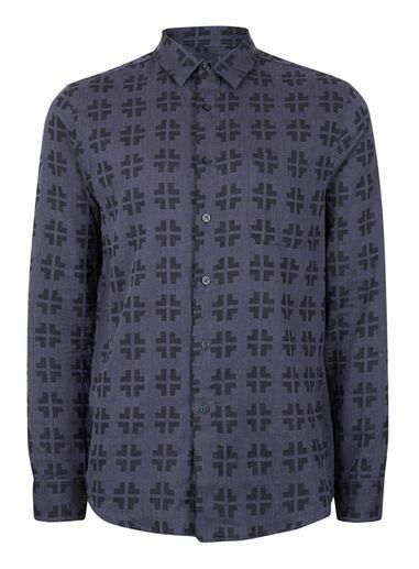 Topman Mens Blue Navy Jacquard Cross Casual Shirt