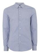 Topman Mens Blue And White Stripe Muscle Fit Long Sleeve Shirt