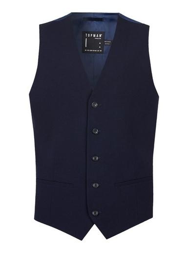 Topman Mens Blue Navy Skinny Fit Suit Vest Containing Wool