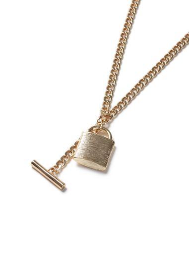 Topman Mens Gold Look T-bar Padlock Pendant Necklace*