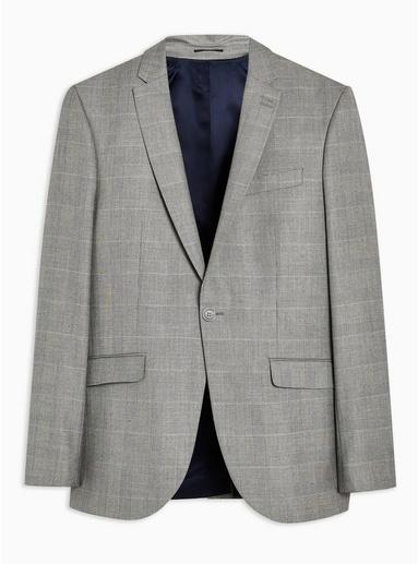 Topman Mens Grey Check Skinny Blazer