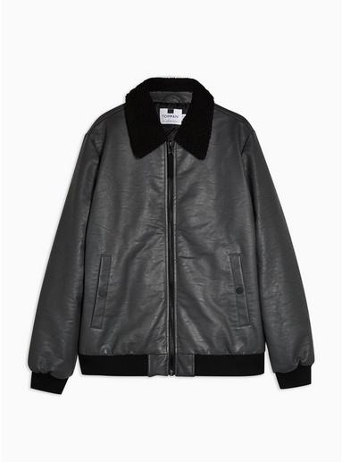 Topman Mens Black Textured Coat With Wool