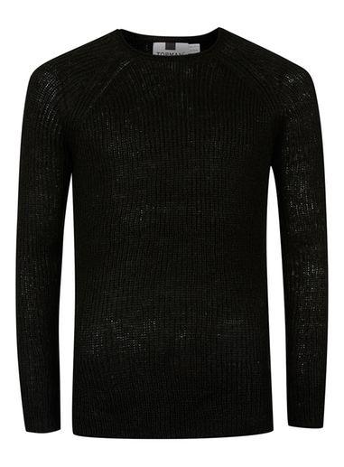 Topman Mens Black Open Knit Slim Fit Sweater