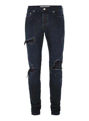 Topman Mens Blue Indigo Ripped Stacker Skinny Jeans