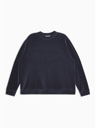 Topman Mens Navy Corduroy And Velour Sweatshirt