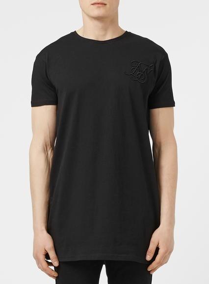 Topman Mens Siksilk Black Longline Pleat T-shirt*