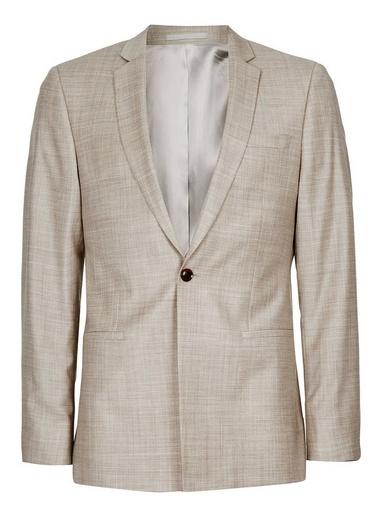 Topman Mens Stone Crosshatch Wool Skinny Fit Suit Jacket