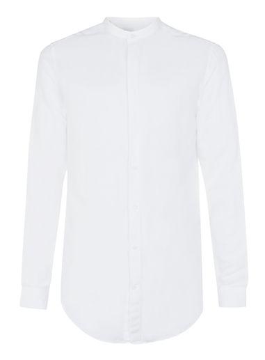 Topman Mens Selected Homme White Linen Rich Stand Collar Shirt