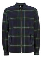 Topman Mens Green Black Watch Zip Through Long Sleeve Shirt