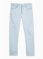 Topman Mens Blue Bleach Ripped Slim Jeans