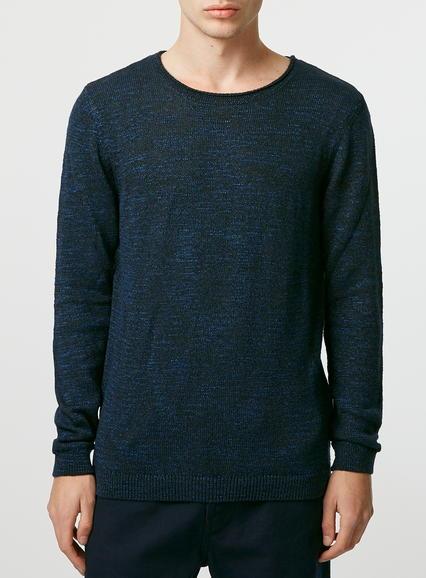 Topman Mens Blue Navy Slub Bagel Neck Sweater