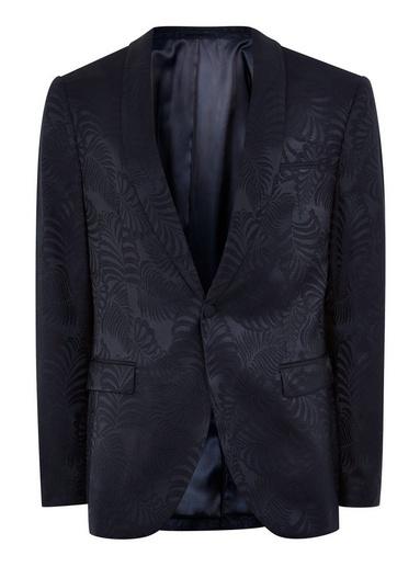 Topman Mens Navy Jacquard Skinny Blazer