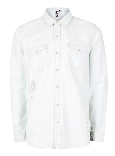 Topman Mens Cream Aaa Bleached White Denim Shirt