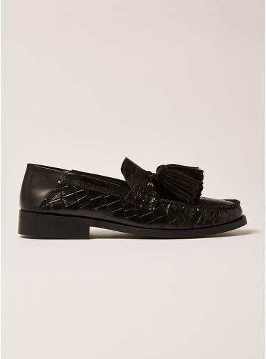 Topman Mens Black Leather Tassel Encore Loafers