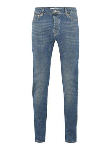 Topman Mens Blue Light Wash Side Taping Stretch Skinny Jeans