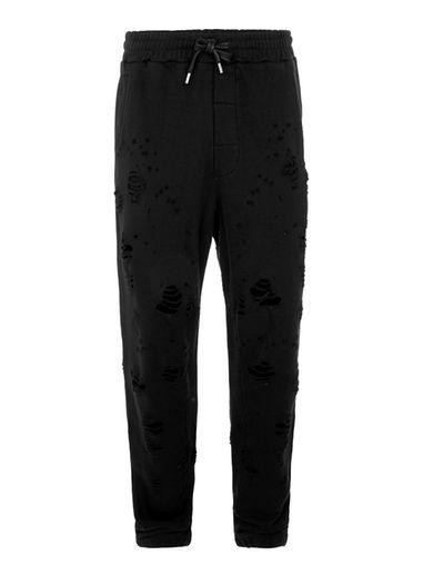 Topman Mens Black Ripped Jersey Joggers