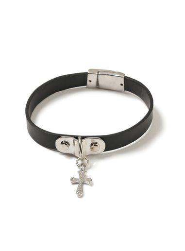 Topman Mens Black Leather Cross Bracelet*