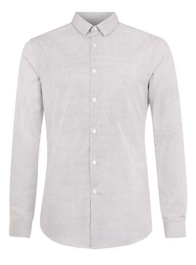 Topman Mens Black And White Print Long Sleeve Dress Shirt
