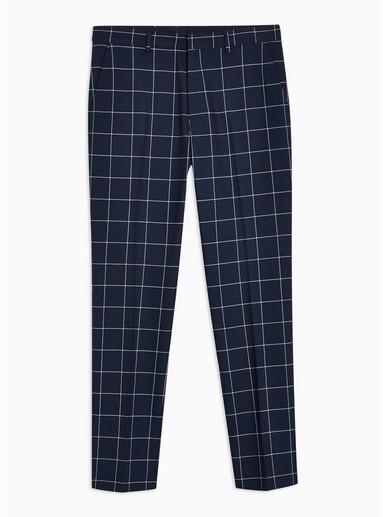 Topman Mens Navy Windowpane Slim Pants