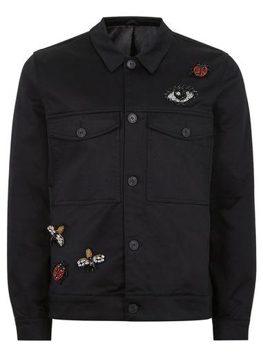 Topman Mens Black Embroidered Badge Worker Jacket