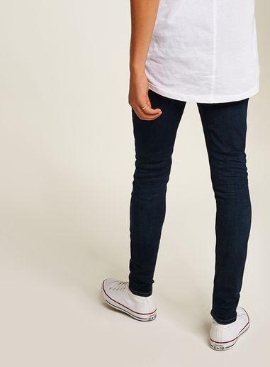 Topman Mens Blue Dark Wash Ripped Spray On Jeans