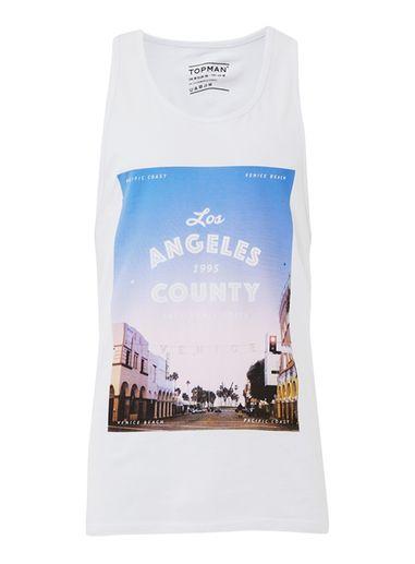 Topman Mens Black White Venice Beach Print Tank Top