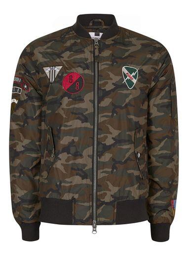Topman Mens Khaki Camouflage Badge Bomber Jacket