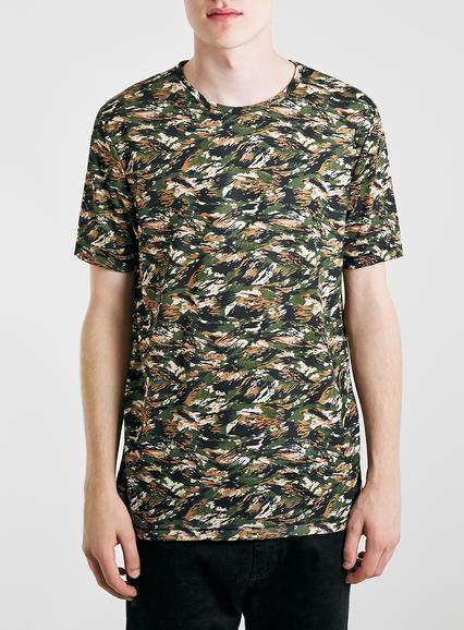 Topman Mens Blue Camo Print T-shirt