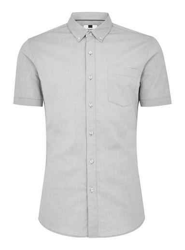 Topman Mens Grey Gray Oxford Short Sleeve Shirt