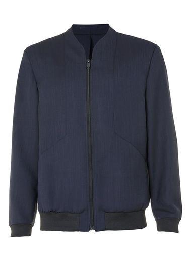 Topman Mens Blue Lux Navy Silk Mix Collarless Bomber Jacket