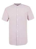 Topman Mens Red Burgundy And White Oxford Stand Collar Casual Shirt