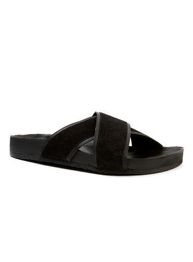 Topman Mens Black Leather Cross Over Sandals