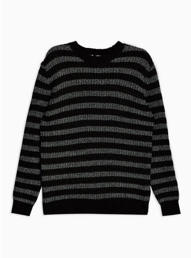 Topman Mens Black Stripe Metallic Thread Knitted Jumper