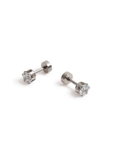 Topman Mens Silver Crystal Tunnel Earrings