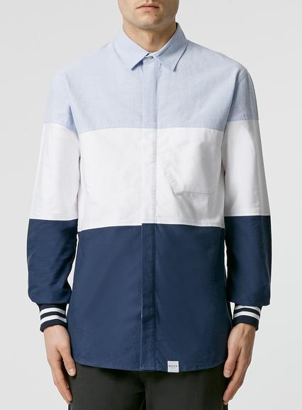 Topman Mens Nicce Blue Block Colour Shirt