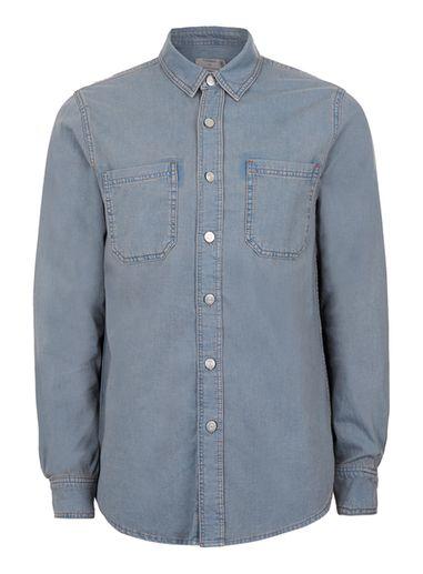 Topman Mens Smokey Blue Casual Denim Shirt