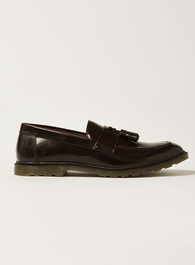 Topman Mens Red Burgundy Patent Preston Penny Loafers