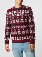 Topman Mens Red Burgundy Merry Christmas Jumper Sweater