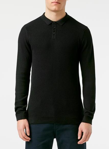 Topman Mens Black Ribbed Polo Neck Jumper
