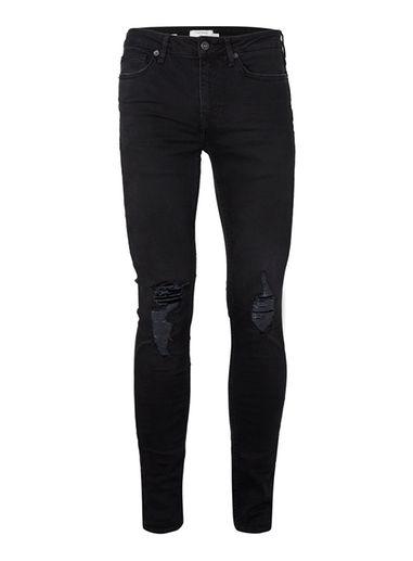 Topman Mens Washed Black Ripped Knee Spray On Skinny Jeans