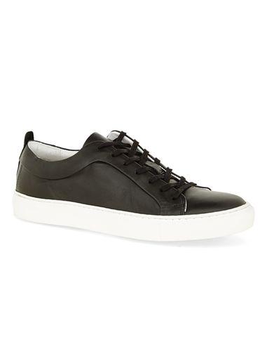 Topman Mens Black Leather Premium Sneakers