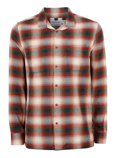 Topman Mens Orange Check Revere Collar Casual Shirt