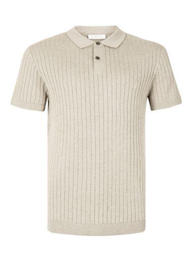 Topman Mens Brown Selected Homme Oatmeal Ribbed Knitted Polo T-shirt