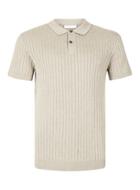 Topman Mens Brown Selected Homme Oatmeal Ribbed Knitted Polo T-shirt