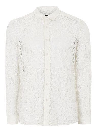 Topman Mens White Cream Lace Shirt