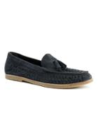 Topman Mens Grey Navy Suede Weaved Tassel Loafers