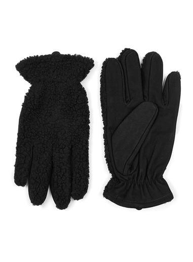 Topman Mens Black Leather And Faux Shearling Gloves