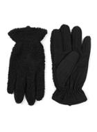 Topman Mens Black Leather And Faux Shearling Gloves