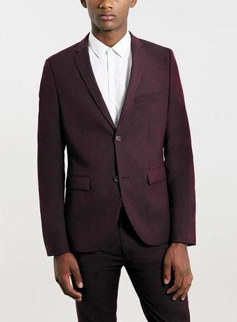 Topman Mens Red Burgundy Ultra Skinny Suit Jacket